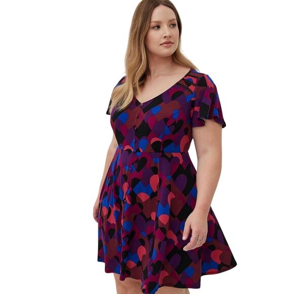 Torrid flutter mini dress studio knit multi hearts - Picture 1 of 8